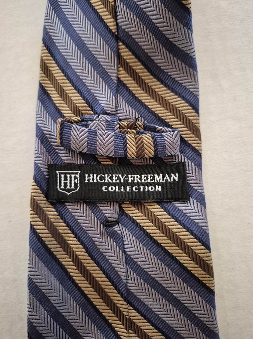 Hickey-Freeman Blue and Tan Striped Men's Tie
